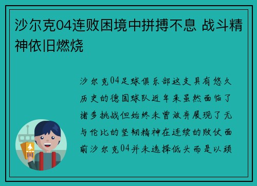 沙尔克04连败困境中拼搏不息 战斗精神依旧燃烧