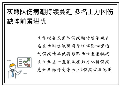 灰熊队伤病潮持续蔓延 多名主力因伤缺阵前景堪忧